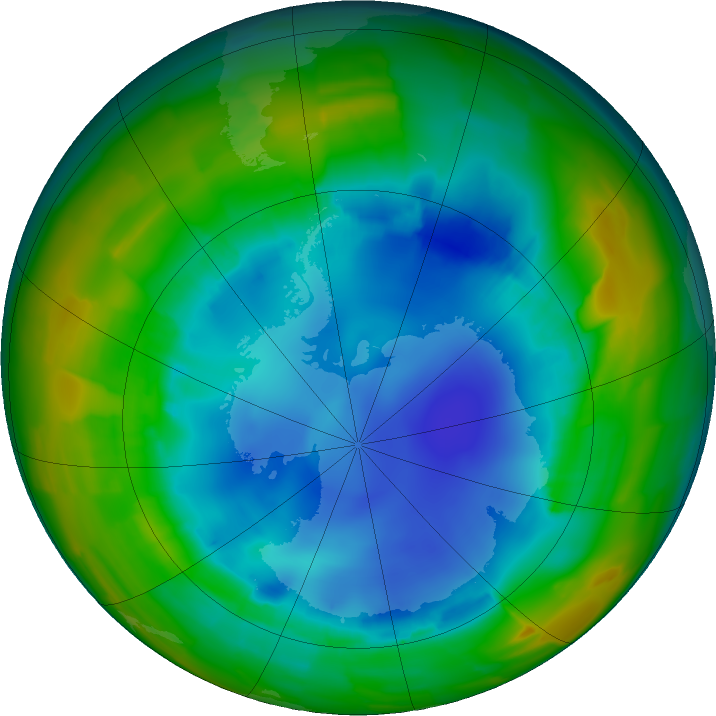 Antarctic ozone map for 11 August 2011